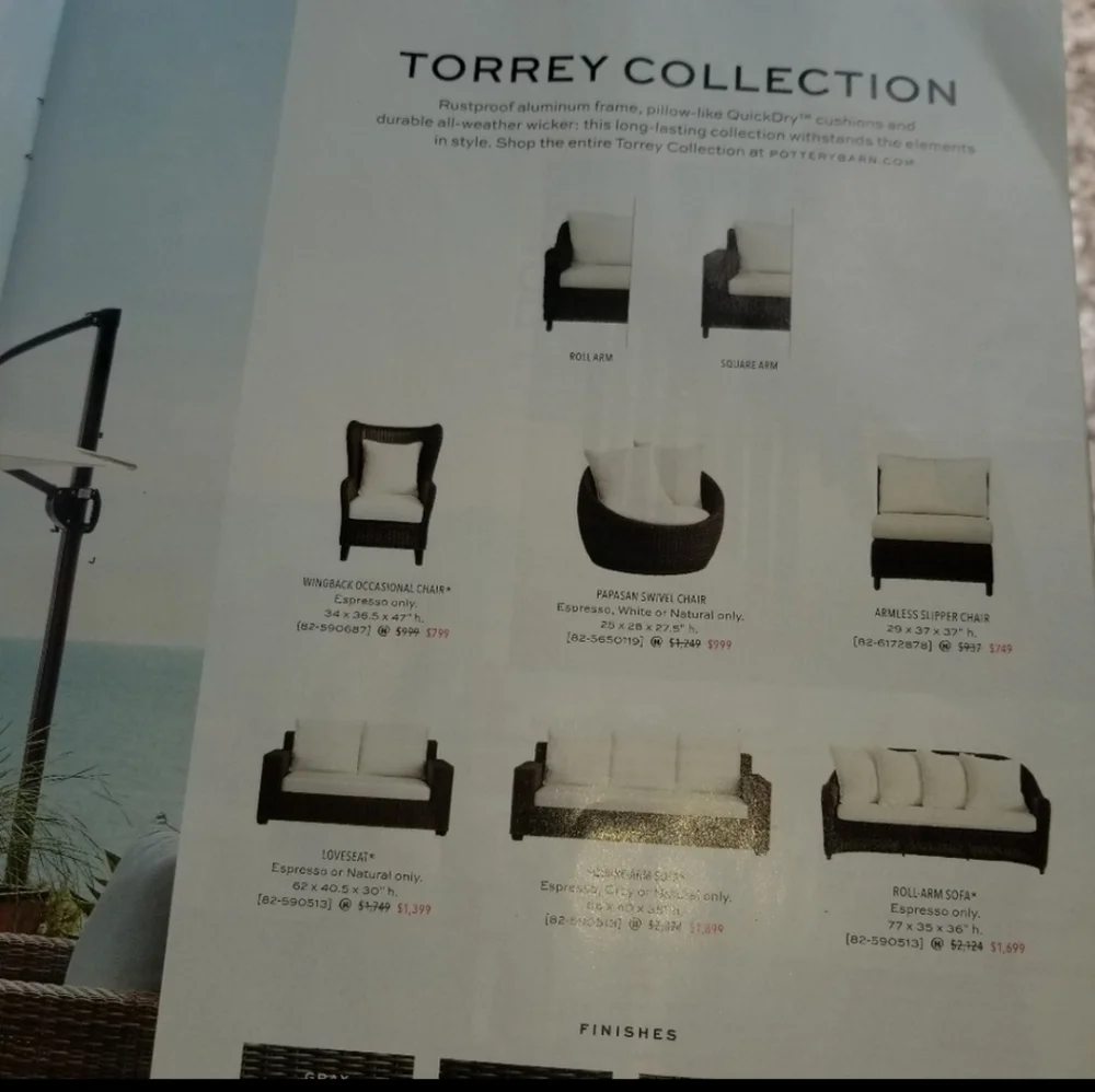 New Pottery Barn Sunbrella Torrey chair SLIPCOVER for cushions beige tan